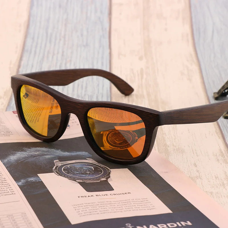Handmade Polarized Bamboo Sunglasses with Vintage Zebra Design and Glasses Case