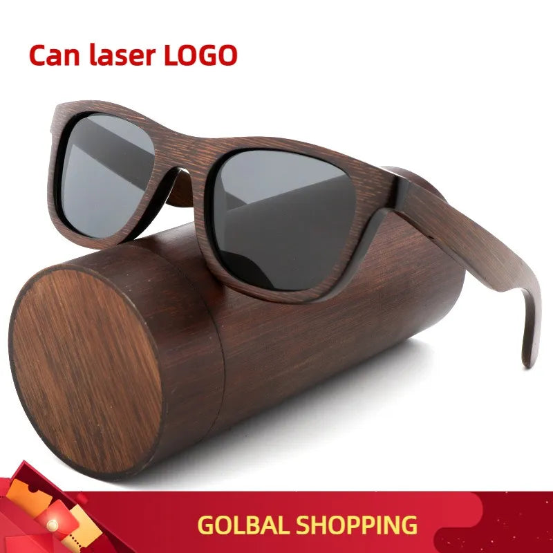Handmade Polarized Bamboo Sunglasses with Vintage Zebra Design and Glasses Case