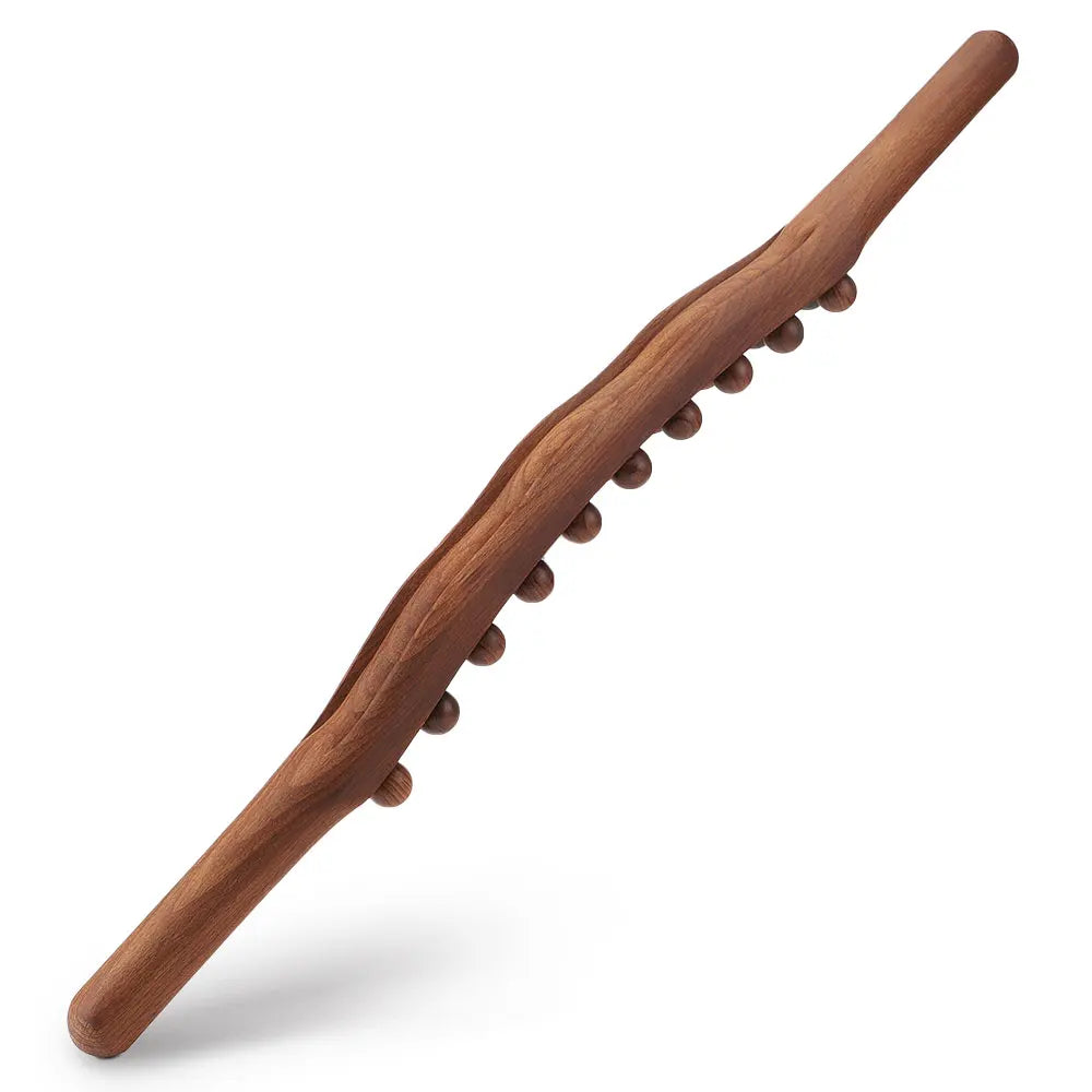 Natural Wood Gua Sha Massage Stick for Meridian Therapy and Muscle Relaxation with 8/20 Beads and Carbonized Finish